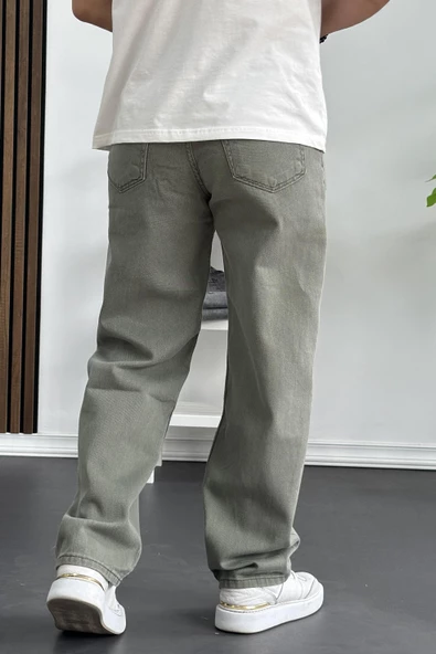 Erkek Baggy Kalıp Premium Düz Jean Pantolon Yeşil Edw182 - 4