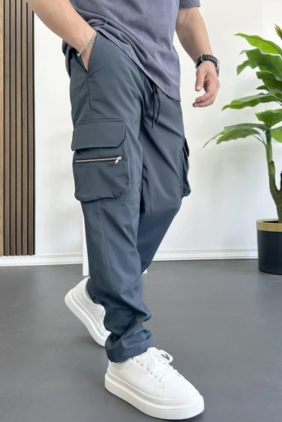 Erkek İnce Baggy Kalıp Kargo Pantolon Füme Edw164 - 1