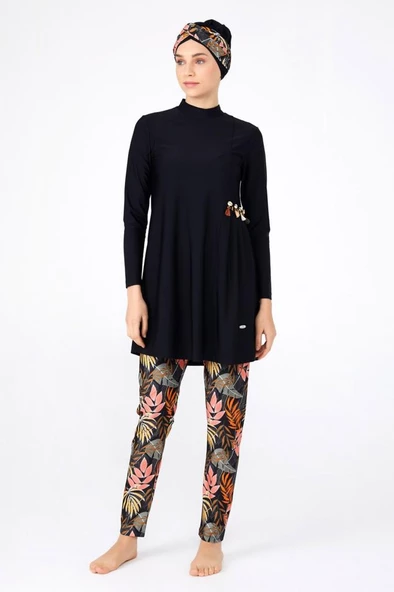 Adasea 4256 Siyah  Lycralı Tasarım Tesettür Mayo - Resim 4
