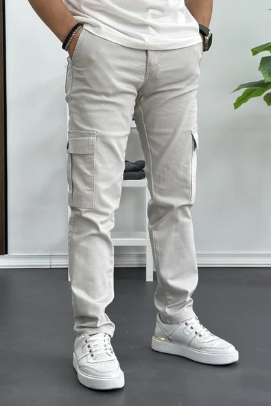 Erkek Yan Cepli Kargo Pantolon Taş Edw184 - Resim 2