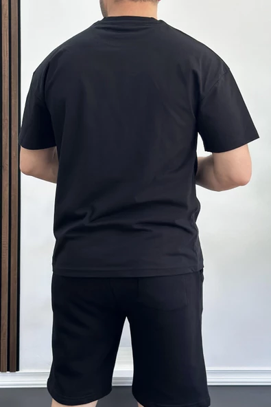 Erkek Oversize %100 Pamuk Baskılı T-shirt Siyah Edw155 - Resim 2