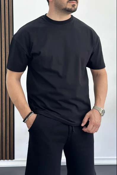 Erkek Oversize %100 Pamuk Sırt Baskılı T-shirt Siyah Edw160 - 2