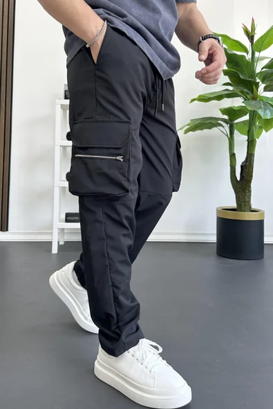 Erkek İnce Baggy Kalıp Kargo Pantolon Siyah Edw164 ürün görseli