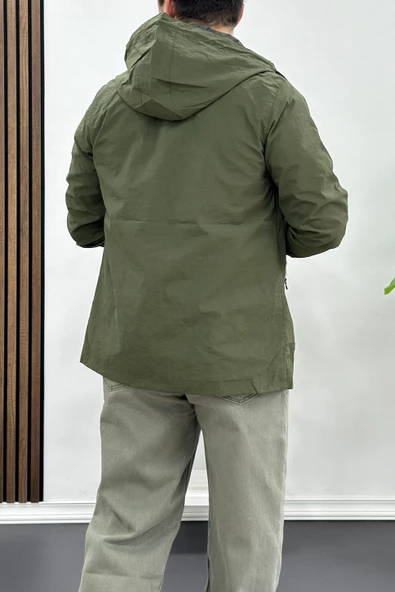 Erkek Beyaz Fermuar Detaylı Kapüşonlu Mevsimlik Ceket Yeşil Edw170 - 5