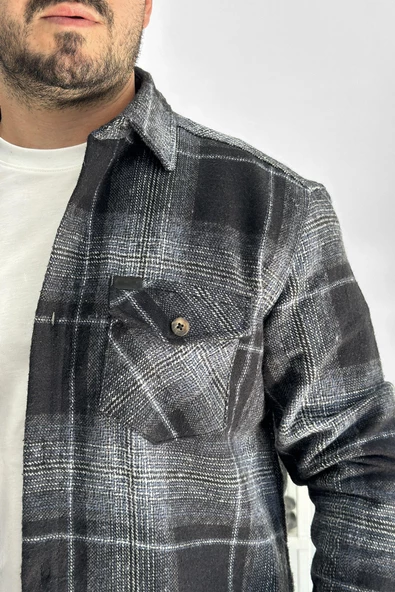 Erkek Normal Kalıp Oduncu Gömlek Siyah Edw199 - 4