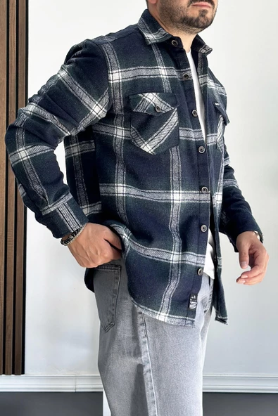 Erkek Normal Kalıp Oduncu Gömlek Yeşil Edw199 - 2