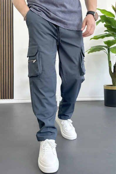Erkek İnce Baggy Kalıp Kargo Pantolon Füme Edw164 - 3