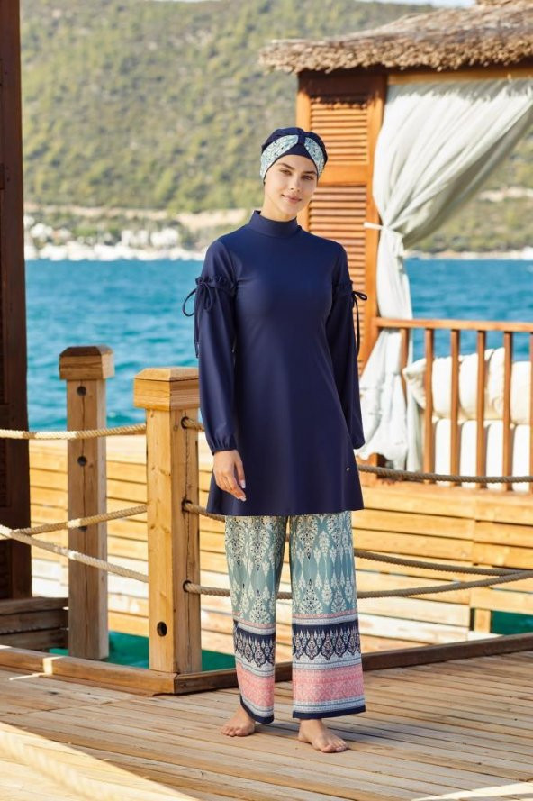 Adasea 4257 K. Lacivert Lycralı Tasarım Tesettür Mayo - 1