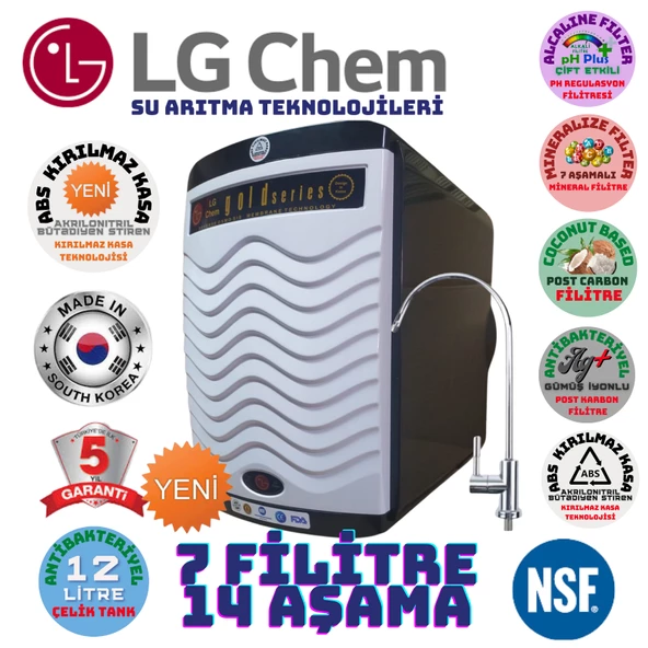 LG Chem GOLD SİYAH BEYAZ 12 LİTRE 7 FİLTRE 14 AŞAMA SU ARITMA CİHAZI