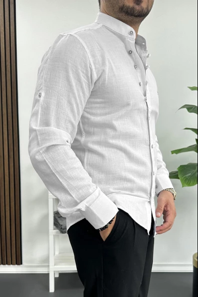 Erkek Hakim Yaka Pamuklu Uzun Kollu Gömlek Beyaz Edw175 - 3