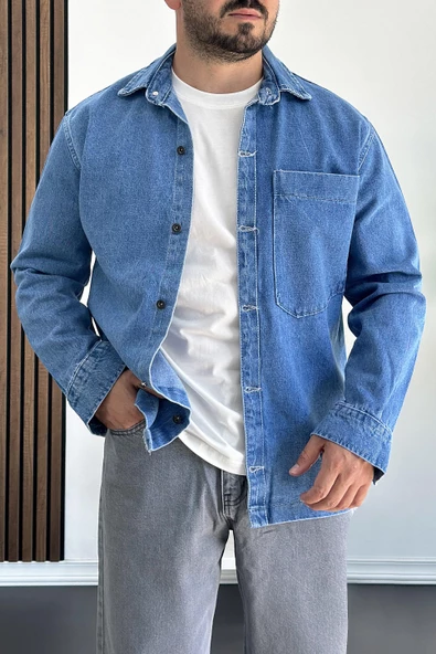 Erkek Büyük Cepli Gömlek Ceket Mavi Edw200