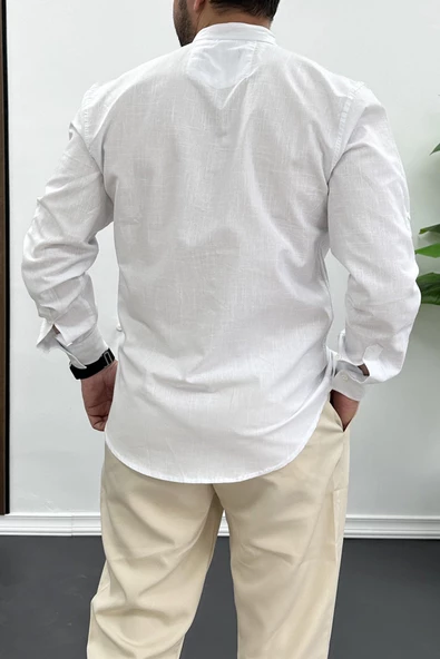 Erkek Hakim Yaka Pamuklu Uzun Kollu Gömlek Beyaz Edw174 - 3
