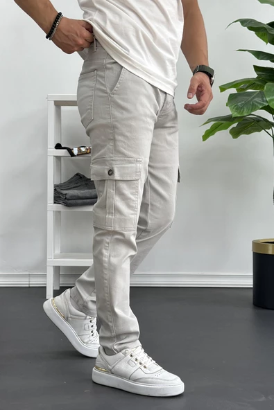 Erkek Yan Cepli Kargo Pantolon Taş Edw184 - Resim 3