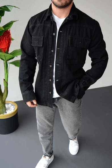 Erkek Oversize Cep Detay Kot Ceket ST017 - 4