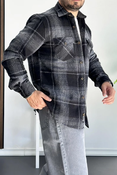 Erkek Normal Kalıp Oduncu Gömlek Siyah Edw199 - 2