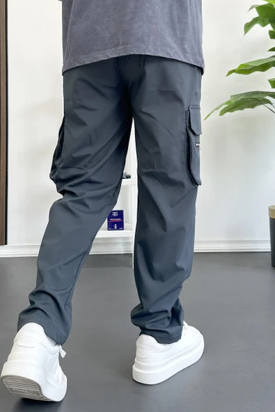 Erkek İnce Baggy Kalıp Kargo Pantolon Füme Edw164 - 5