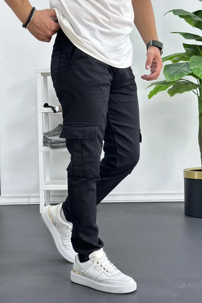 Erkek Yan Cepli Kargo Pantolon Siyah Edw184 - 3