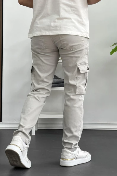 Erkek Yan Cepli Kargo Pantolon Taş Edw184 - Resim 5