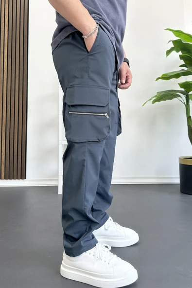 Erkek İnce Baggy Kalıp Kargo Pantolon Füme Edw164 - 4