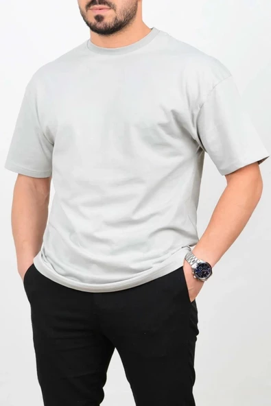 Erkek Pamuklu Normal Kalıp Basic T-shirt Gri Edw178 ürün görseli