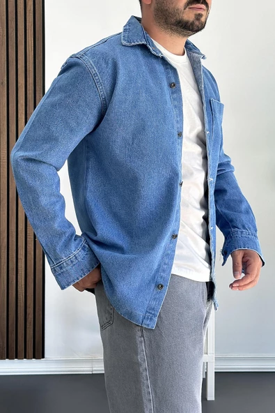 Erkek Büyük Cepli Gömlek Ceket Mavi Edw200 - 2