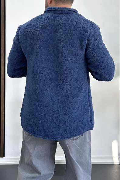 Erkek Slim Fit Peluş Hırka Mavi Edw203 - 3