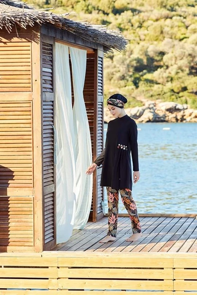 Adasea 4256 Siyah  Lycralı Tasarım Tesettür Mayo - Resim 5