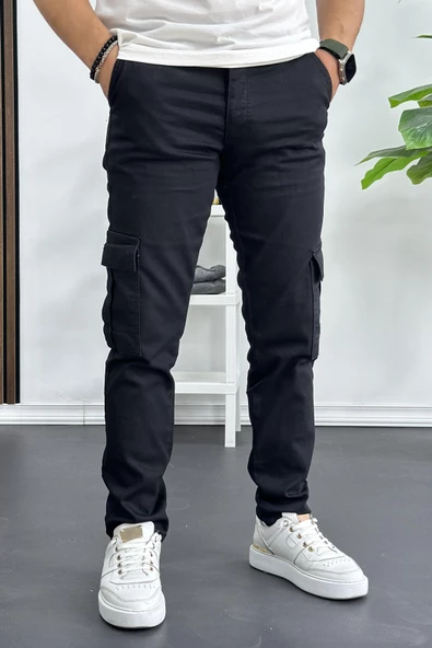 Erkek Yan Cepli Kargo Pantolon Siyah Edw184 - 2