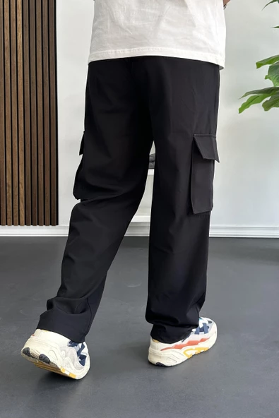 Erkek İnce Baggy Kalıp Kargo Pantolon Siyah Edw173 - 2