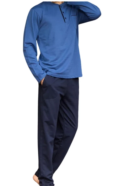 Kly Erkek Uzun Kol Midi Yaka Battal Pijama 9133 - Resim 4