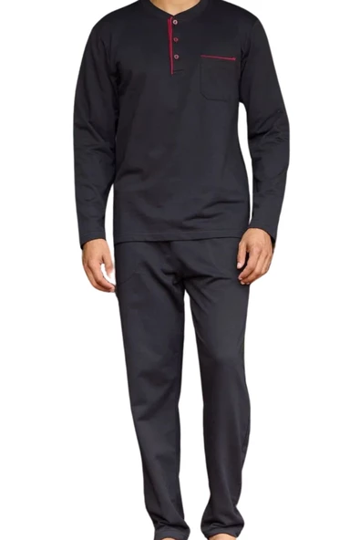 Kly Erkek Uzun Kol Midi Yaka Battal Pijama 9133 - Resim 2