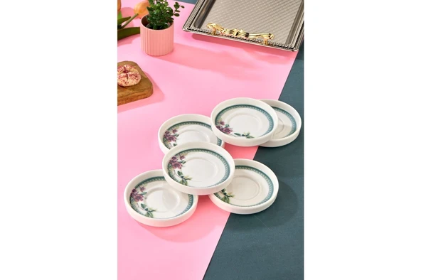 Cooker Lüks Porselen Desenli 6 Lı Çay Tabağı Bardak Altı - CKR4150 - Antique Rose - 3