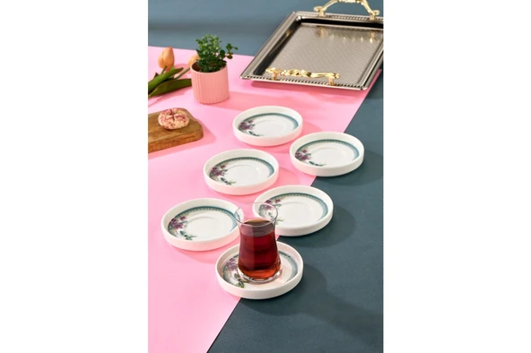 Cooker Lüks Porselen Desenli 6 Lı Çay Tabağı Bardak Altı - CKR4150 - Antique Rose - 4