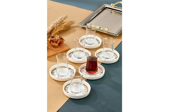 Cooker Lüks Porselen Desenli 6 Lı Çay Tabağı Bardak Altı - CKR4150 - Mat Çizgili - 5