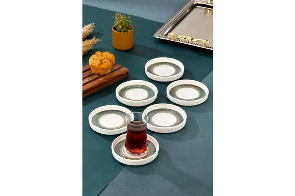 Cooker Lüks Porselen Desenli 6 Lı Çay Tabağı Bardak Altı - CKR4150 - Mat Çizgili - 5