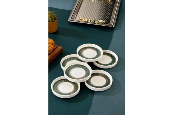 Cooker Lüks Porselen Desenli 6 Lı Çay Tabağı Bardak Altı - CKR4150 - Mat Çizgili - 2