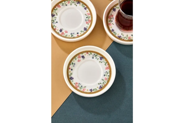 Cooker Lüks Porselen Desenli 6 Lı Çay Tabağı Bardak Altı - CKR4150 - Mat Çizgili - 2