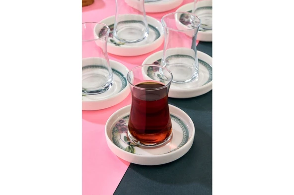 Cooker Lüks Porselen Desenli 6 Lı Çay Tabağı Bardak Altı - CKR4150 - Antique Rose - 2