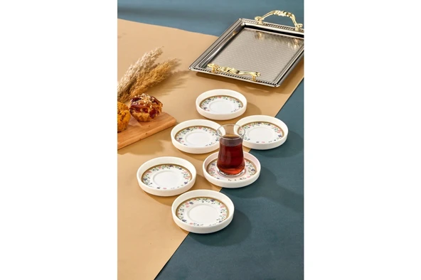 Cooker Lüks Porselen Desenli 6 Lı Çay Tabağı Bardak Altı - CKR4150 - Mat Çizgili - 3