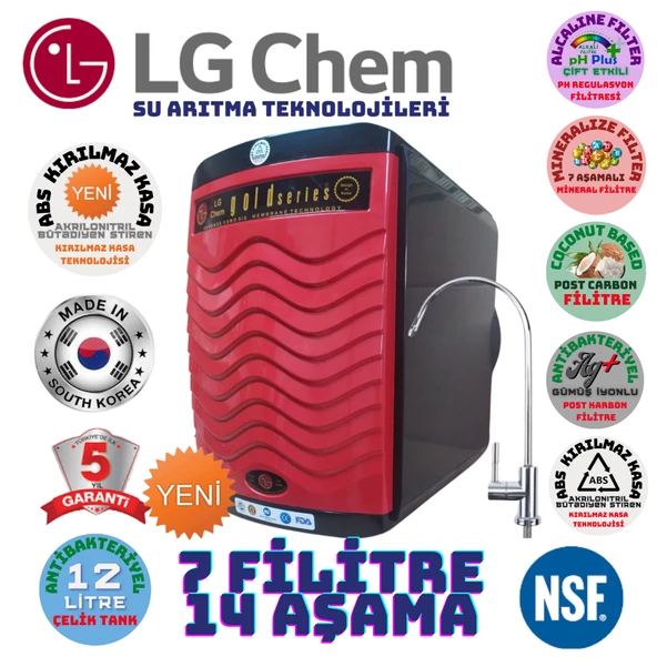 LG Chem GOLD SİYAH KIRMIZI 12 LİTRE 7 FİLTRE 14 AŞAMA SU ARITMA CİHAZI