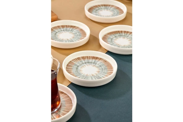 Cooker Lüks Porselen Desenli 6 Lı Çay Tabağı Bardak Altı - CKR4150 - Nostalji Çizgili - 2