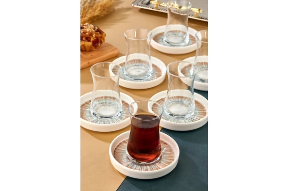 Cooker Lüks Porselen Desenli 6 Lı Çay Tabağı Bardak Altı - CKR4150 - Nostalji Çizgili - 4