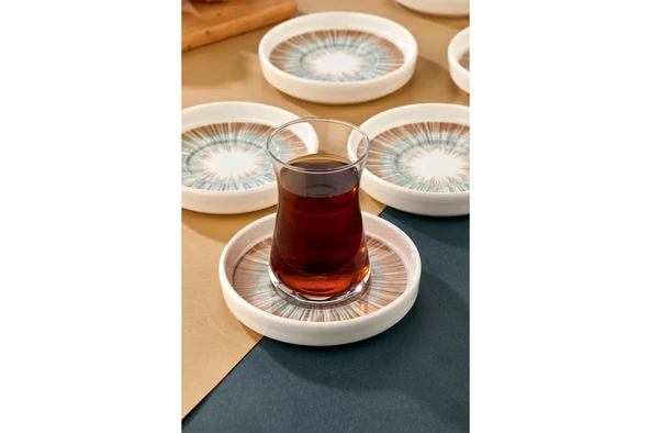 Cooker Lüks Porselen Desenli 6 Lı Çay Tabağı Bardak Altı - CKR4150 - Nostalji Çizgili - 3