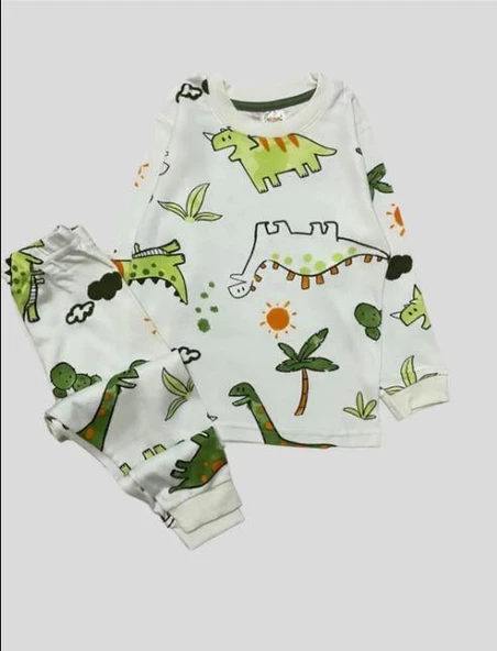 Erkek Çocuk Dinazor Desenli Uzun Kollu Pijama Takımı