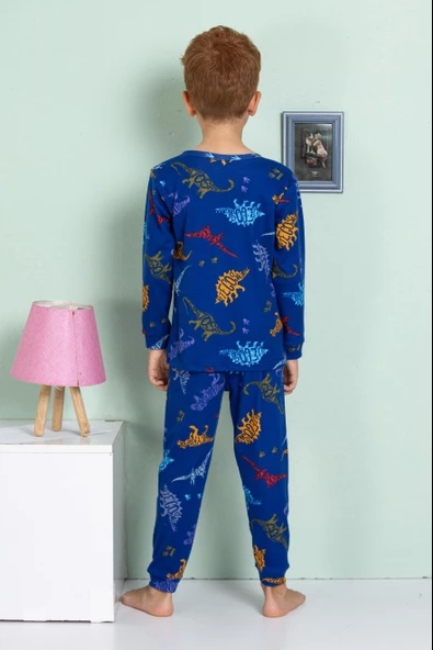 Erkek Çocuk Dinazor Desenli Uzun Kollu Pijama Takımı - Resim 12