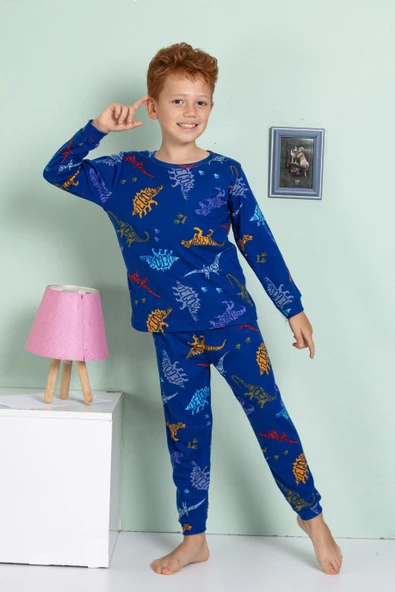 Erkek Çocuk Dinazor Desenli Uzun Kollu Pijama Takımı - Resim 5