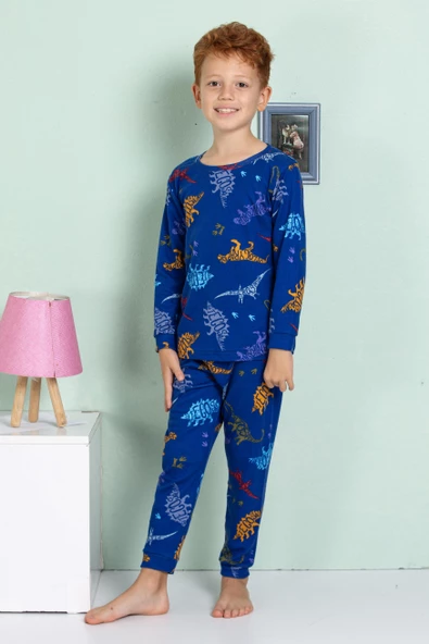 Erkek Çocuk Dinazor Desenli Uzun Kollu Pijama Takımı - Resim 4