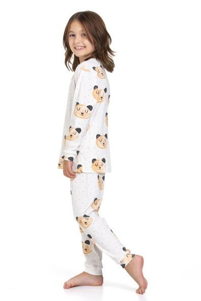 Kız Çocuk Kedi Desenli Uzun Kollu Pijama Takımı - 9