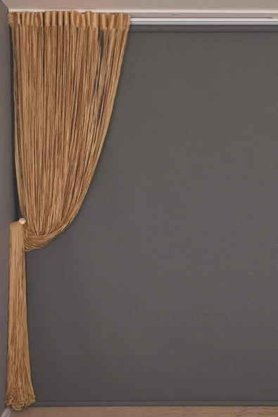 DÜZ İP GOLD RENK EN 100 CM BOY 280 CM HAZIR DÜĞMELERİ DİKİLMİŞ İP PERDE - Resim 5