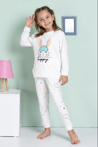 Kız Çocuk Tavşan Desenli Uzun Kollu Pijama Takımı - 6